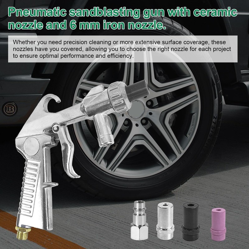 Sandblasting Gun 6-Piece Set Compressed Air, Ceramic Nozzle, Iron Nozzle,