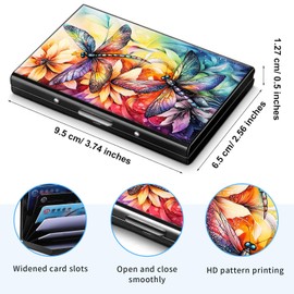 Qindaiwen RFID Blocking Stainless Steel Card Holder – Slim Metal Wallet with 6 Slots, Compact Card Wallet for Men & Women, Ideal for Credit, ID & Business Cards, Dragonflies Flowers