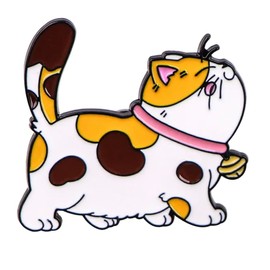 Calico Cat Pin, Enamel Cat Wearing a Pink Bow Collar Brooch, 1.2 Inches Tall and 1.2 Inches Wide, Badge, Jewelry for Clothes or Bags, Multi-colored Cat Pin