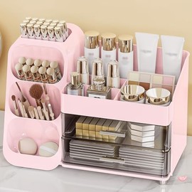 Organizador de maquillaje con cajones, organizador para el cuidado de la piel (tamaño grande y grueso), caja de almacenamiento y vitrinas de cosméticos, organizadores de maquillaje para