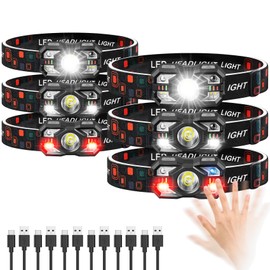 Northlet Headlamp Rechargeable 6Pack, 3000 Lumen Ultra-Light Bright Headlamp Flashlight with White Red Light, LED Headlight Motion Sensor, 5+5 Mode for Outdoor Camping Fishing Running Hiking (6)