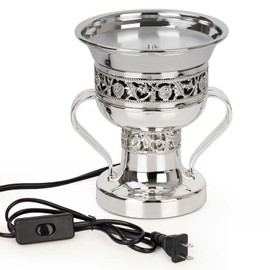 Xisakaca Electric Incense Burner, Arabian Style Electric Incense Holder, Middle Eastern Tabletop Decorative Censer for Yoga Spa Home Office Christian Church Decor, US Plug (Silver)