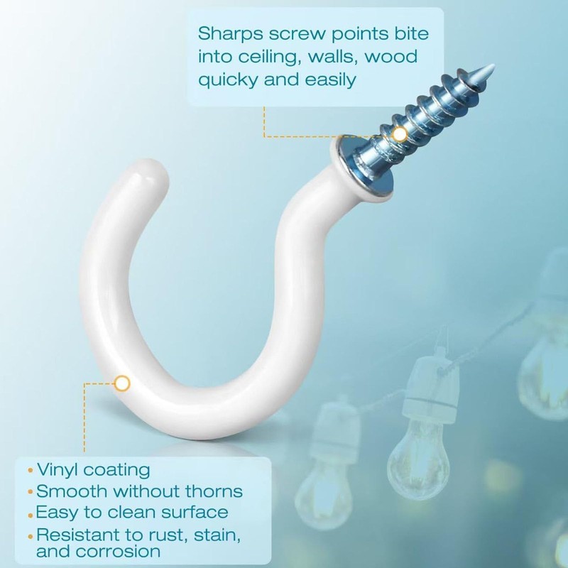 70 Pieces of 1 Piece White Ceiling Hook Kit, 6