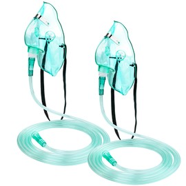 Ventisera 2 Pack Oxygen Mask for Face with 6.6 Ft Tubing and Adjustable Elastic Strap - Adult - Green Size L (No Cup)