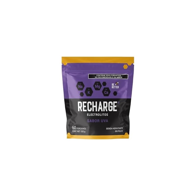Be Better RECHARGE, Electrolitos En Polvo 60 Porciones, Sabor Uva,