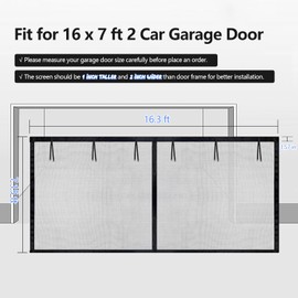 Garage Door Screen for 2 Car 16 x 7 ft, Magnetic Closure Garage Screen Hands Free Retractable Fiberglass Garage Net Screen with Weighted Bottom for Patio Porch Gym Crafts Sun House