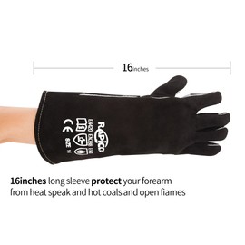 RAPICCA 14 Inches,662℉ Leather Forge/Mig/Stick Welding Heat/Fire Resistant, Mitts for Oven/Grill/Fireplace/Furnace/Stove/Pot Holder/Tig Welder/Mig/BBQ/Animal handling glove Extra Long Sleeve Black