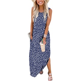 ANRABESS Women Casual Loose Sundress Sleeveless Split Maxi Long Beach Shirt Dress Travel Vacation 2025 Summer Outfits Floral Print Medium