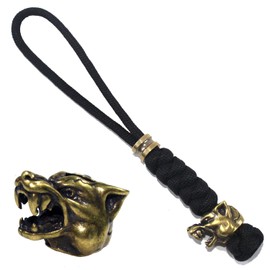 Trufas Paracord Knife Lanyard With Brass Wolf-head Bead Paracord Lanyard for Knife EDC Tools Tactical Lanyards (Black, 5 INCHES)