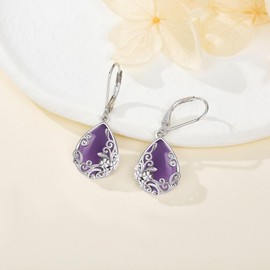 YAFEINI Amethyst Earrings Sterling Silver Purple Dangle Earrings Filigree Jewelry Gift For Women Girls