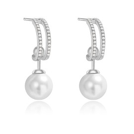 Dainty Pearl Earrings Dangle 14K Gold/Silver Pearl Stud Earrings for Women Small Baroque Pearl Dangle Earrings Jewelry (silver)