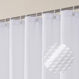 OVZME Stall Fabric Shower Curtain Set - 36x72, Waffle Weave 230GSM Heavy Duty Small White Shower Curtains for Narrow Stall Size, Machine Washable Bath Curtain with 12 Plastic Hooks, 36x72 Inch