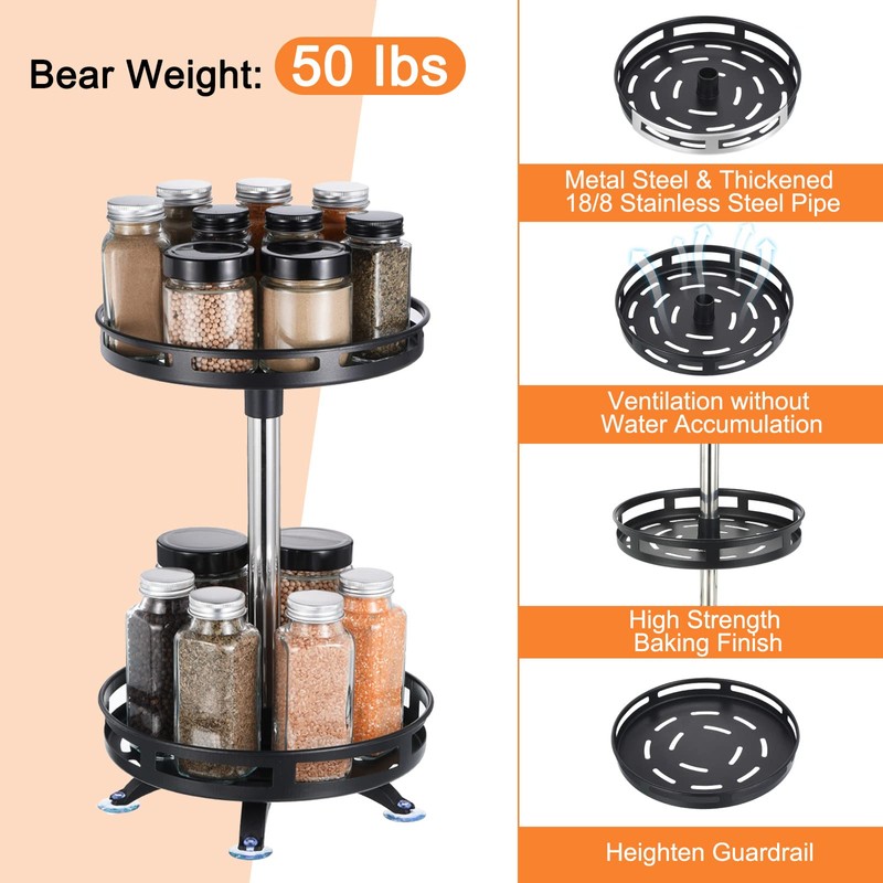 sourcing map Lazy Susan Organizer, 2 Tier Rotating Spice Rack