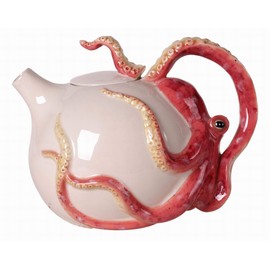 Blue Sky Clayworks 14451 Red Circular Octopus Teapot, 8.5-inch Length