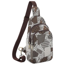 SILKAREA Canvas Sling Bag for Wome Crossbody Purse Small Sling Backpack Purse Travel Hiking Chest Bag Daypack, Spliced Dark Brown, Medium