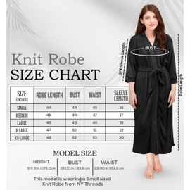 NY Threads Ladies Luxury Lightweight Soft Polycotton Knit Dressing Gown, black