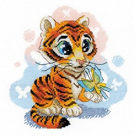 RIOLIS Counted Cross Stitch Kit 7.75 x 7.75 inches Curious Little Tiger (14 Count)