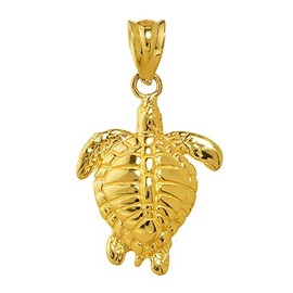 High Polish 10k Yellow Gold Good Luck Honu Charm Hawaiian Sea Turtle Pendant