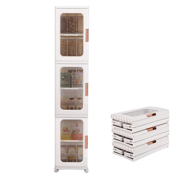 FAHKNS 3-Tier Narrow Storage Cabinet with Transparent Doors and Adjustable