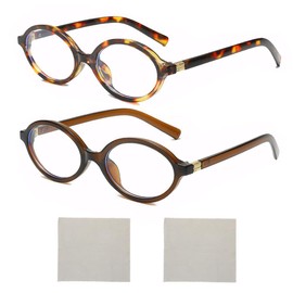 XFSRG Small Oval Blue Light Filter Glasses Women Men Retro PC Frame Gaming Computer Glasses Without Prescription Fashionable Fake Glasses for Screen Work