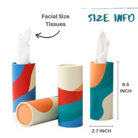Small Car Tissues Holder with Facial Tissues - 4PK - Tisses for Car Travel Tissue Tubes Box Container for Car Cup Holder Car Tissues Cylinder