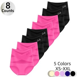 4-Pack/Set High-Waist Shaping Panties for Women- Seamlesslce Silk Mesh Control Briefs, Tummy slimming & Butt LiftingUnderwear Breathable Everyday:_4 Black 4 Pink_L