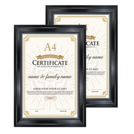 GraduatePro Picture Frame A4 Frame Certificate Plastic for Certificates Diploma Wall Hanging Silver Beads Vintage University Certificate Frame Black