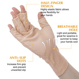 Lnngub Fingerless Sun Protection Gloves, Sun Gloves UV Protection Glove for Women Girls Driving Cycling Summer(apricot+gray)