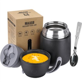 LOGEEYAR Thermal Food Container 500 ml Stainless Steel Insulated Container for Hot Food, Food, Baby Food, Soup, Insulated Container with Spoon, Thermal Jar, Black