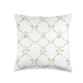 Pink Floral Bow Ribbon Garden Trellis Pattern Coquette Throw Pillow
