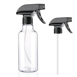 Hethyo Spray Bottles Plastic Spray Bottle for Hair Mist/Stream Heavy Duty Empty Spray Bottles for Cleaning Solutions, Plants, Cooking (12oz-Blackclear+nozzle)