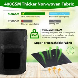 SYOURSELF 3 Pack Potato Grow Bags 10 Gallon Fabric Pots,Thickened Nonwoven Grow Bag with Handles and Access Flap,Planter Bags for Carrot Onion Tomato Garlic Vegetable Fruits Flower +3 Garden Labels