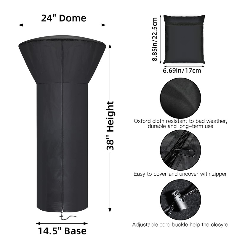 Hualedi Patio Tabletop Heater Covers with Zipper and Storage Bag,Waterproof,Dustproof,Wind-Resistant,Sunlight-Resistant,Snow-Resistant,Black,38''