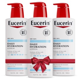 Eucerin Daily Hydration Body Lotion, Unscented Body Lotion for Sensitive Dry Skin, Holiday Gifts for Self Care, 16.9 Fl Oz Pump Bottles, Pack of 3