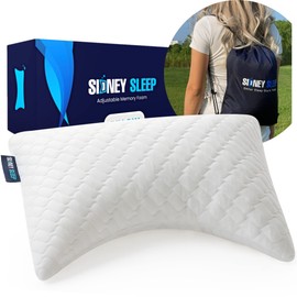 Sidney Sleep Mini Travel Size Neck Pillow - Knee, Back Lumbar and Support - Small Curved Pillow - 14 x 19 Inches - Adjustable Loft - Washable - Drawstring Backpack Included