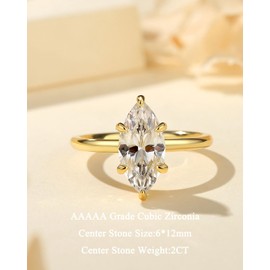 RURULUYA 2CT Elongated Marquise Cut Engagement Ring,Simulated Diamond Promise Ring,925 Sterling Silver 18K Yellow Gold Plated Ring(5.5#)