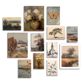 Dazzlewall Vintage Rustic Wall Decor Poster French Country Flower Tree Butterfly Wall Poster for Farmhouse Bedroom Living Room Decor Set of 12