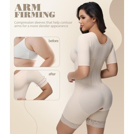 M MYODRESS Fajas Colombianas Shapewear for Women Body Shaper Tummy Control Bbl Faja Stage 2 High Compression Post Surgery Tummy Tuck Compression Garment Curvy Faja Corset with Arm Sleeves
