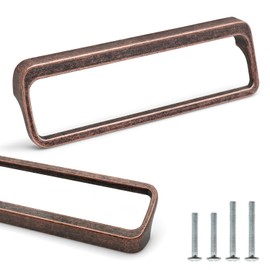 FURFITT 10 Pack Antique Copper Cabinet Pulls 5 Inch/128mm Hole Center Solid Zinc Alloy Vintage Handles for Drawers Dressers Retro Red Bronze Kitchen Cupboard Bathroom Furniture Hardware