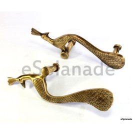eSplanade - Designer Pair of Brass Door Handles (2 pcs) | Handle-Sets | Door Decor | Brass Door Pulls - Peacock Shaped (10" Inches)