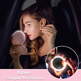 Lukovee Espejos de Maquillaje con luz LED, Aumento 1x10x Espejo Compactos Recargable USB, Plegable Espejos de Doble Cara para Makeup Tocador,...      