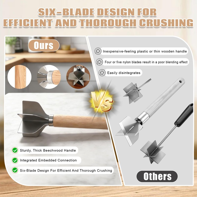 QAWRZZPR 6-Blade Stainless Steel Meat Masher & Meat Chopper -