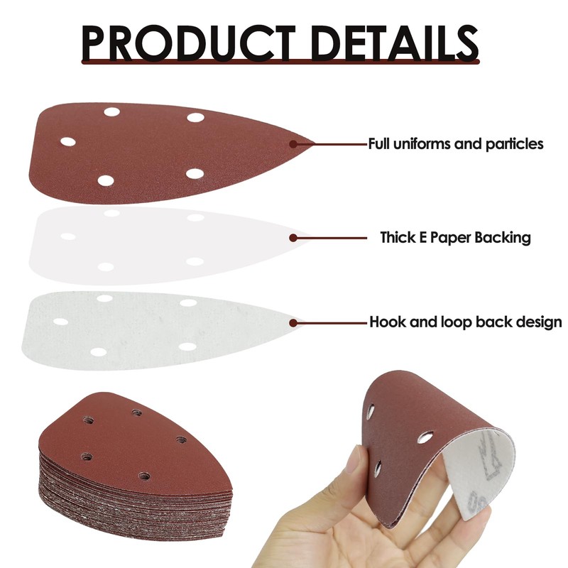 LUCTHY 40Pcs Mouse Sander Pads 5 Hole Sanding Pads, Triangular