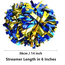 GUIFIER 6 inch 1 Pair Metallic Cheerleading Pom Pom with Baton Handle, Cheerleader Pom Poms, Cheerleading Metallic Pom Poms, Cheer Sparkle Pom Poms Gifts Pompoms for Cheering Squad (Blue and Gold)