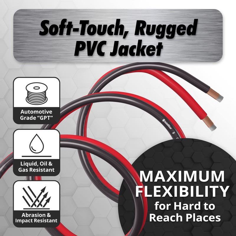 InstallGear 8 Gauge Wire (50ft) Copper Clad Aluminum CAA -