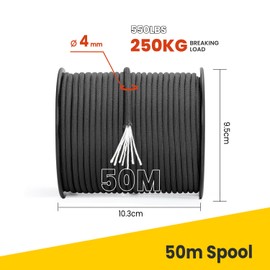 BROTREE Paracord 550 4mm 50M 100% Nylon Rope 7 Strands Type III Parachute Cord for Survival, Outdoor and DIY - 250kg Breaking Load (Black)