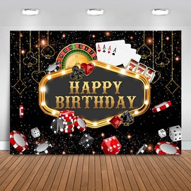 Mocsicka Casino Birthday Backdrop Las Vegas Casino Night Birthday Background Casino Poker Birthday Party Decorations Banner Photo Studio Props (7x5ft)
