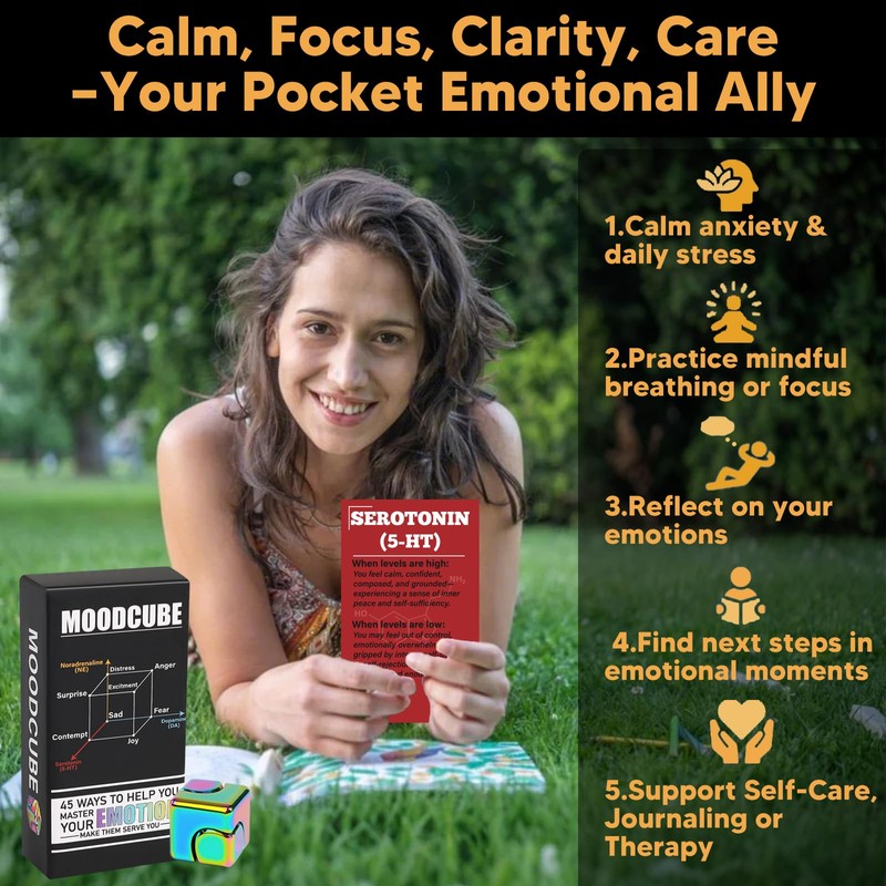 MindMosaic Anxiety & Stress Relief Cards with MoodCube Spinner –