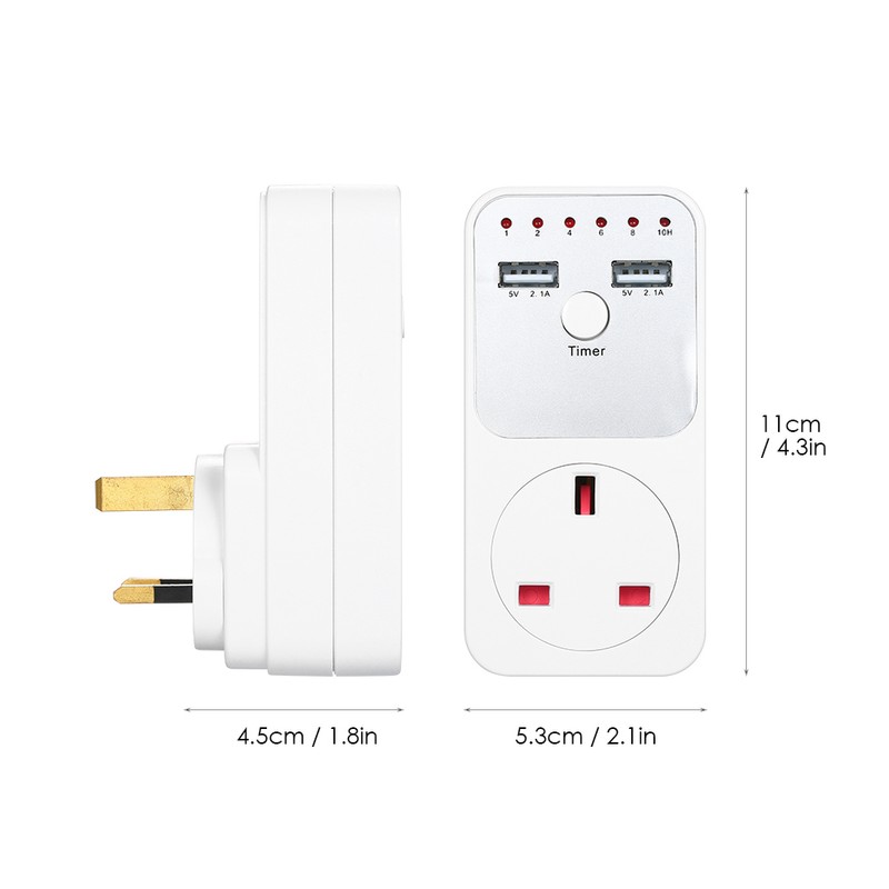 Countdown Timer Socket with 2 USB Ports 5V 2.1A Outlet