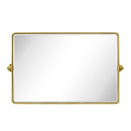 TEHOME Horizontal Pivot Bathroom Mirror Tilting Gold Metal Framed Pivot Rectangle Rounded Rectangluar Vanity Mirrors for Wall, Overall 38.91 x 23 inches (Mirrror 35 x 23 inches)